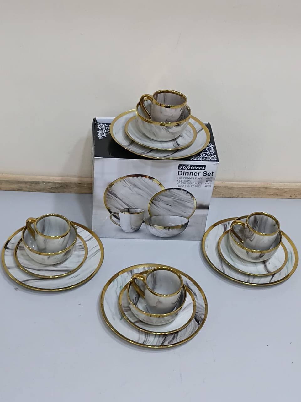 16PCS LUXURY MARBLE STONEWARE DINNER SET